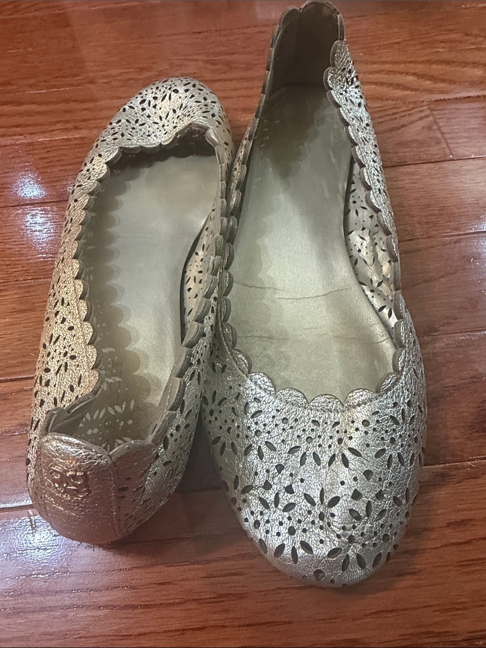 Coach Metallic Gold Laser-Cut Scalloped Ballet Flats